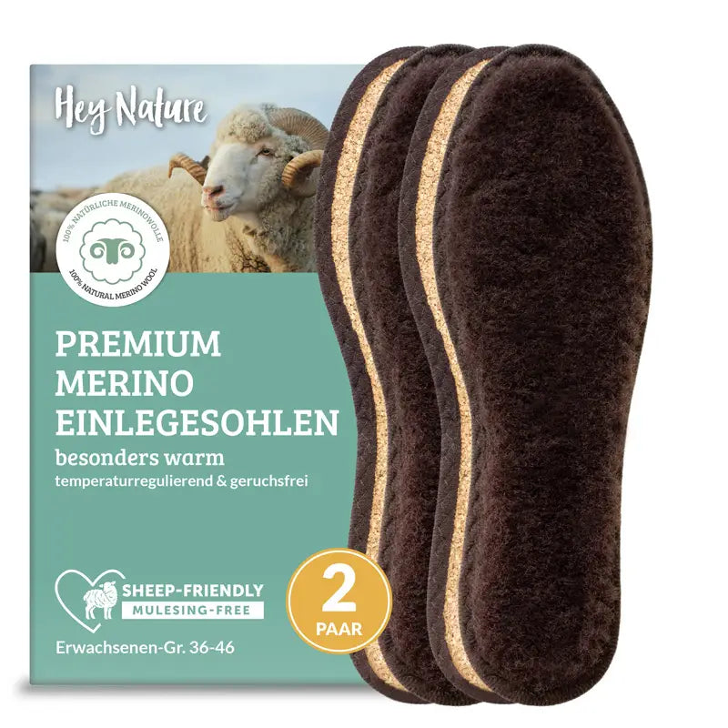 Hey Nature Einlegesohlen aus Merinowolle – extrawarm & temperaturregulierend - 2 Paar