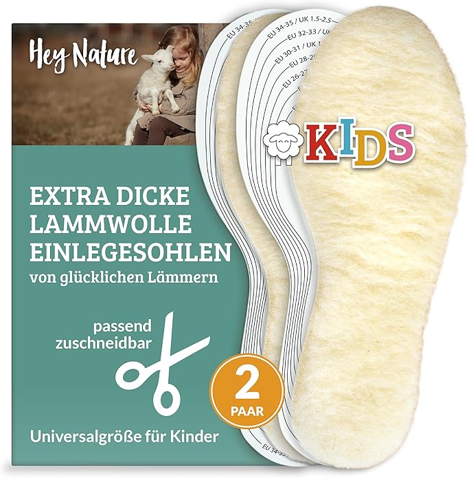 Zuschneidbare Kinder-Wollsohlen (Universalgröße von Gr. 22-35), 2 Paar